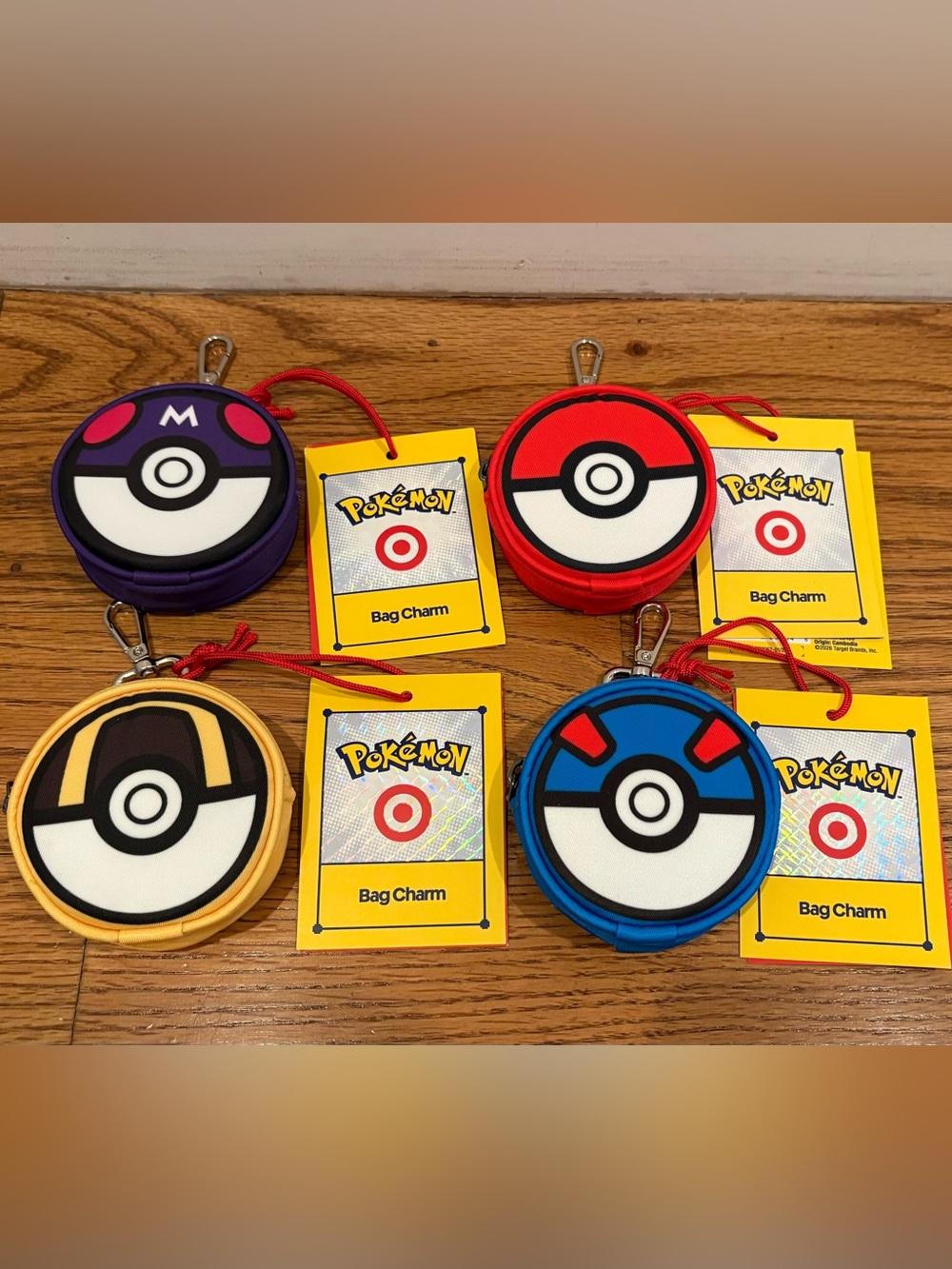 Target x Pokemon Bag Charm MASTER/ULTRA/GREAT/POKE BALL *Complete Set of 4* NEW